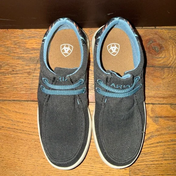 Ariat Kids' Charcoal Canvas Sneakers with Light Blue Details - Picture 2 of 5